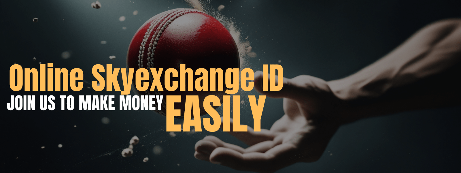 Hand tossing cricket ball promoting Skyexchange betting