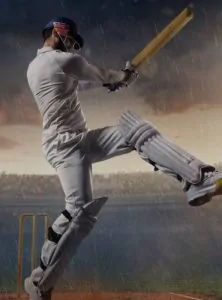 Cricketer hits aggressive shot in rain during stadium match, OnlineAmbaniBook betting action.